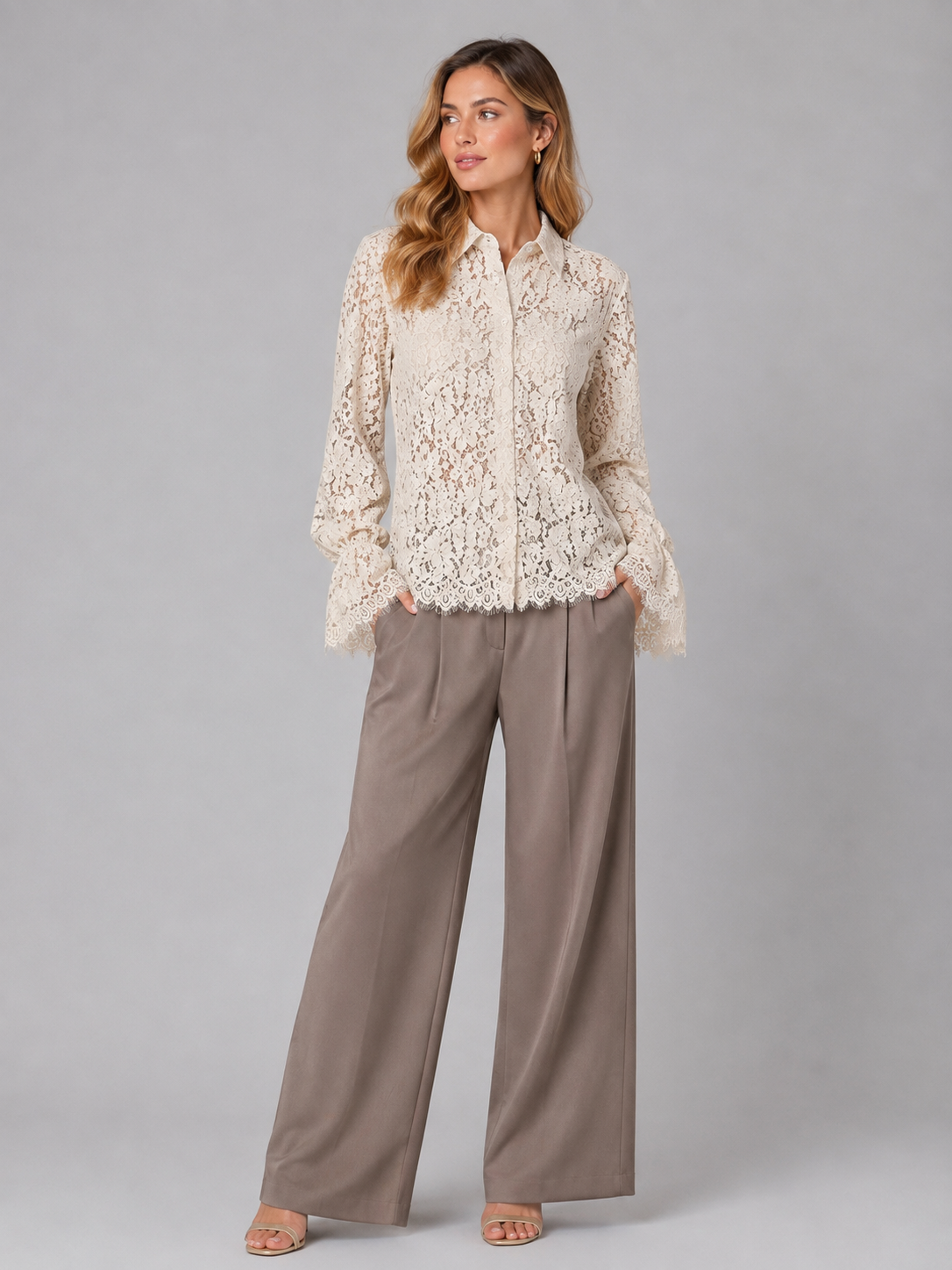 Kanten Blouse Lang - Créme