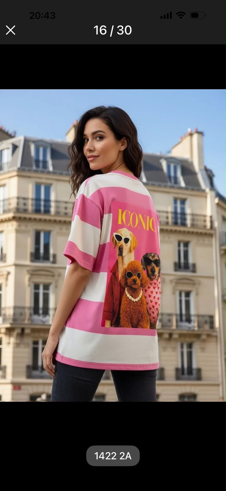 Dames T-shirt Roze/Wit gestreept met Backprint one/size