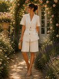 Linnen Tencel Blazer & bermuda set - Zand