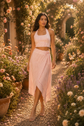 Dewi Open Rug Top & Wikkelrok Set - Roze Streep — S