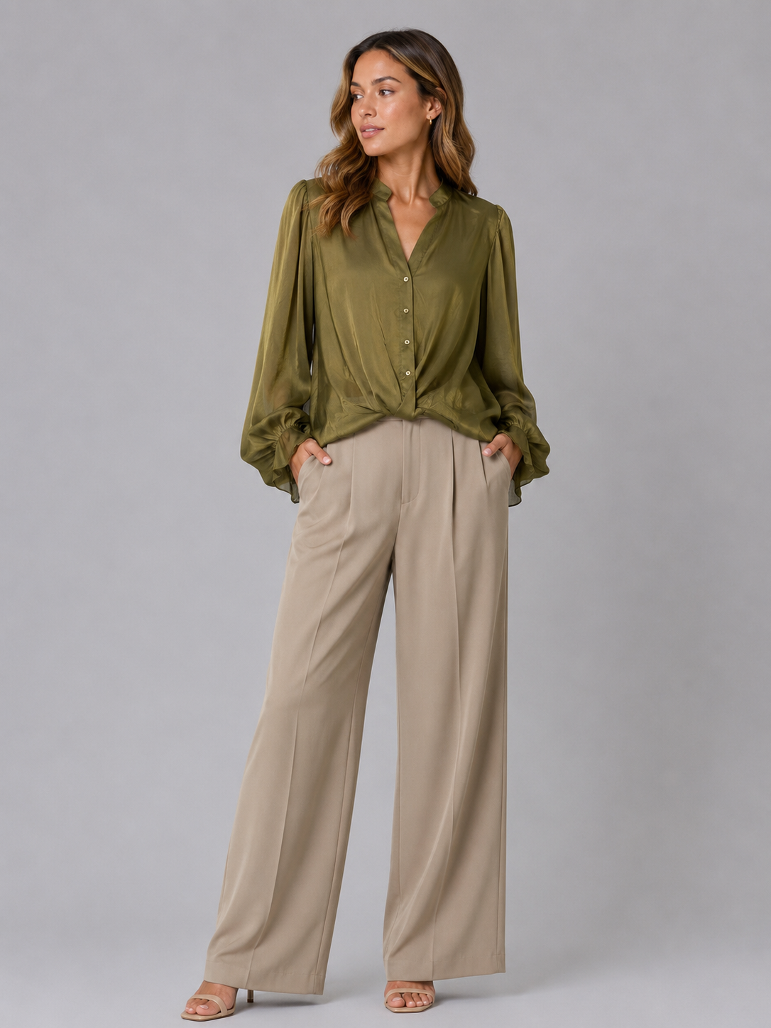 Satijnen Blouse - Olijfgroen