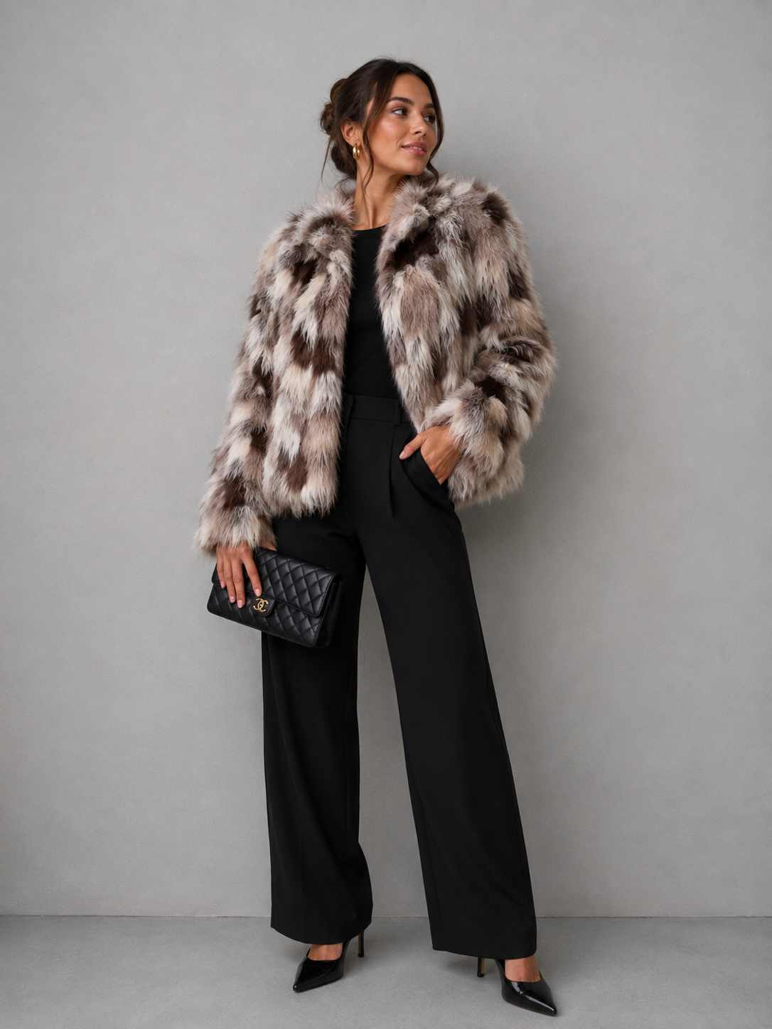 Luxe Faux Fur Jas- Taupe mix