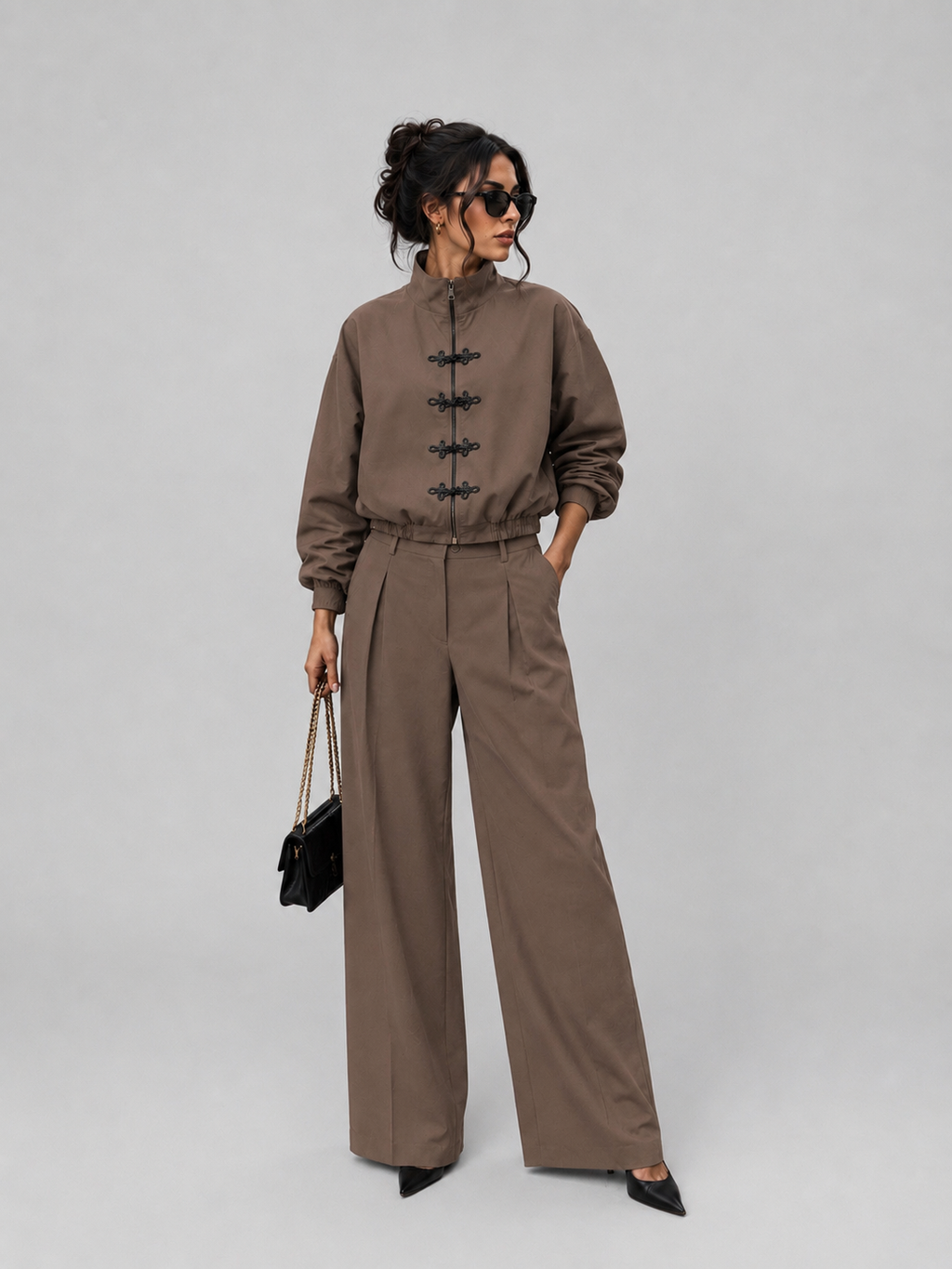 Demi Pantalon - Taupe met kanten sjaaltje