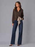 Blouse met sjaaltje - Donkerbruin