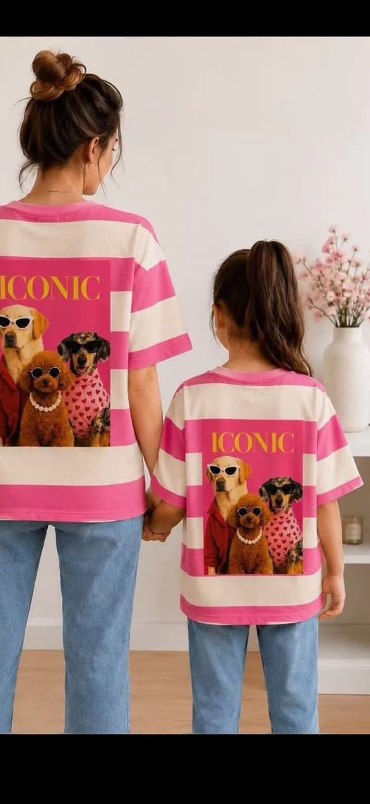 Kids T-shirt Roze/Wit Gestreept met Backprint — 10