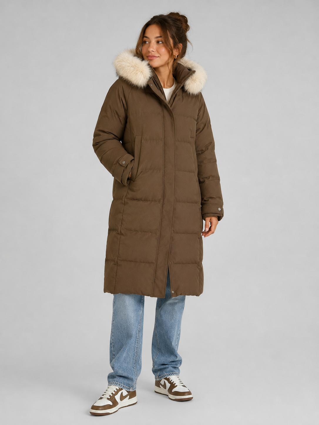 Winterjas Bruin met Faux Fur