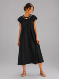 Luchtige midi-jurk met sierdetail - Zwart