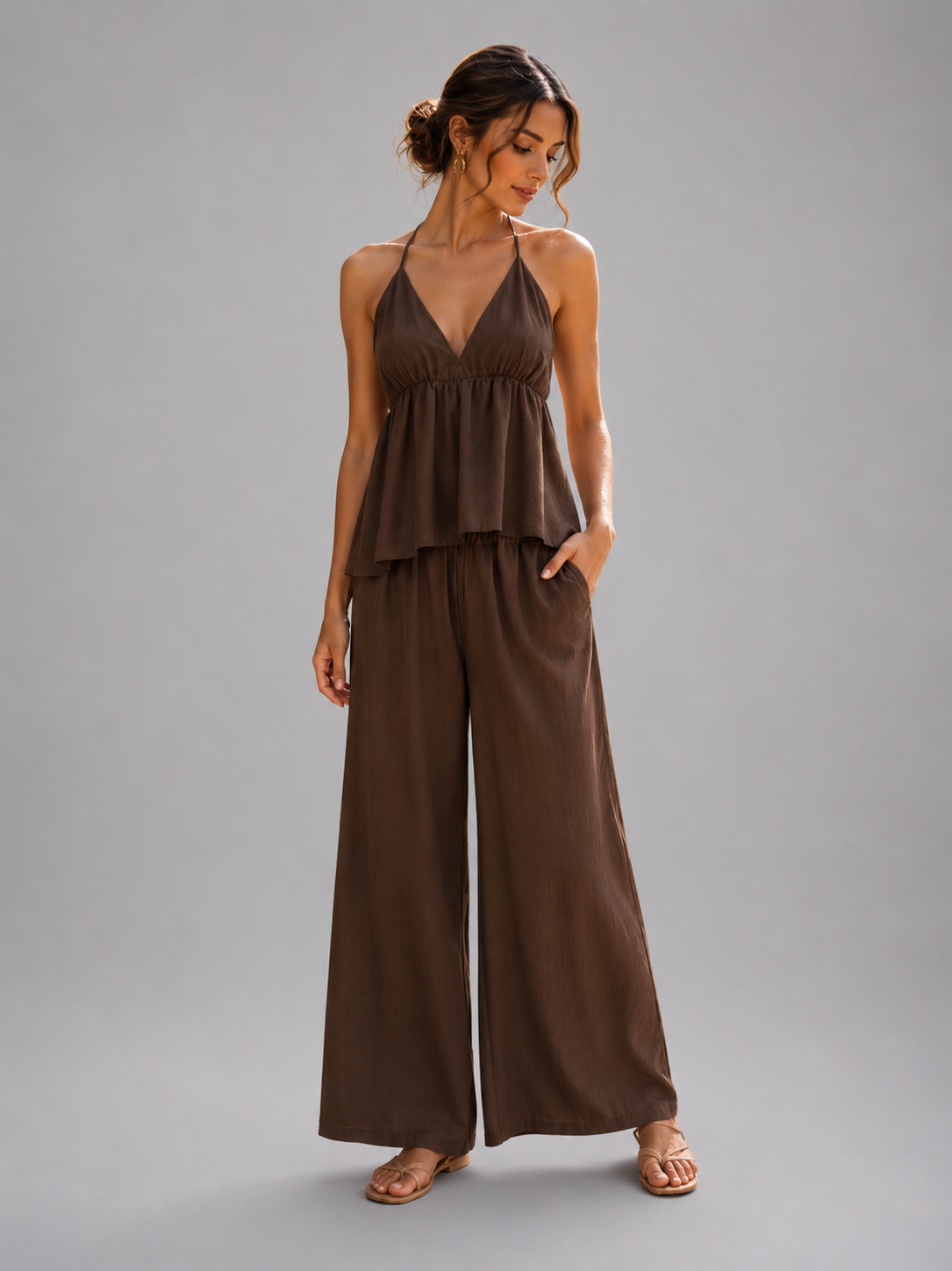 Elegante tweedelige set - Mokka