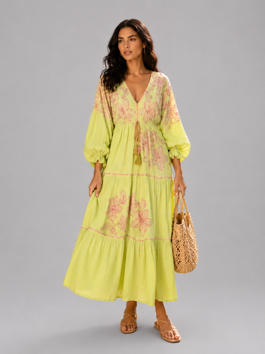 Golden Days Maxi Jurk Green-pink — S/M