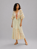 Golden Days maxi Jurk Saliegroen/koraaloranje one-size