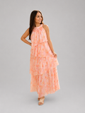 Elli white luchtige gelaagde maxi jurk pink/oranje