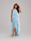 Elli white Sje Luchtige gelaagde maxi Jurk Blauw