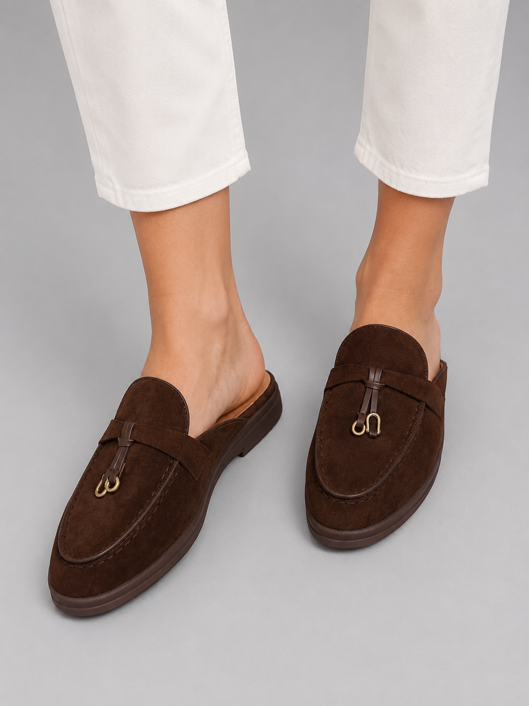 Instappers met luxe suede-look donkerbruin