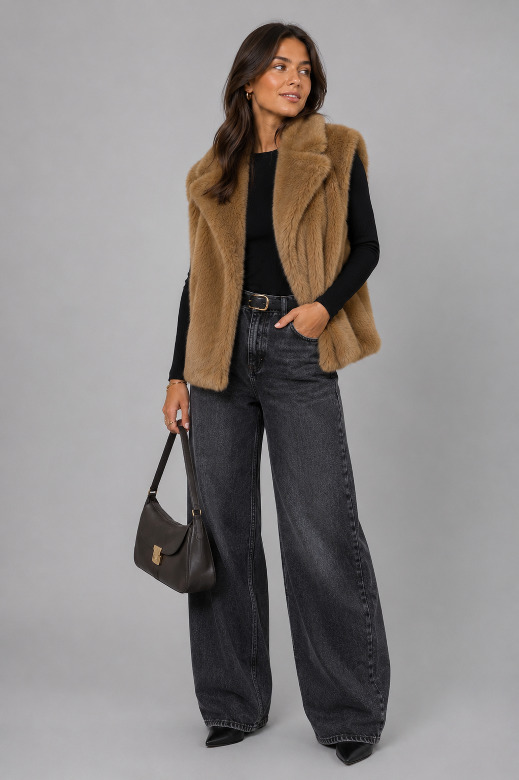 Faux Fur Bodywarmer - Camel