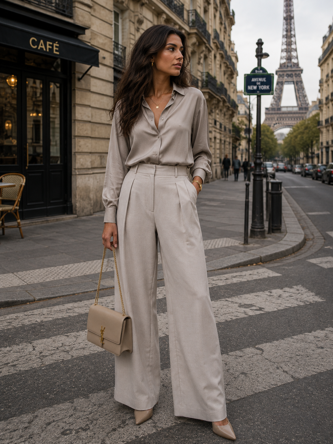 Pantalon - Beige/grijs